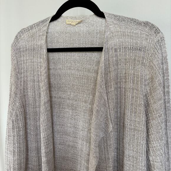 Eileen Fisher Linen Gray Cardigan Sweater Lightweight Quiet Luxury Open Front - Picture 2 of 8